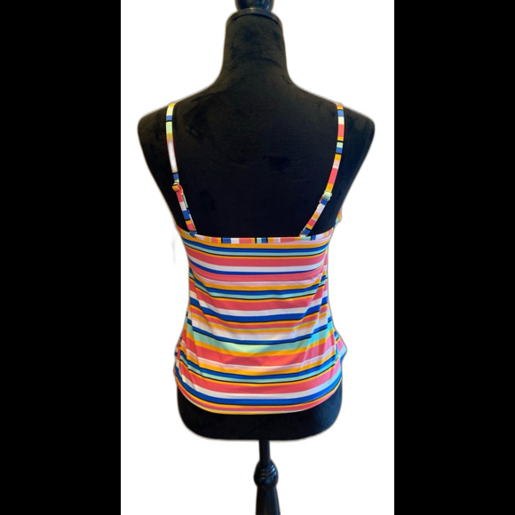 NEW Time and Tru Bikini Swimsuit Top ONLY Size Medium 8-10 Stripes Blue Pink - Picture 3 of 10